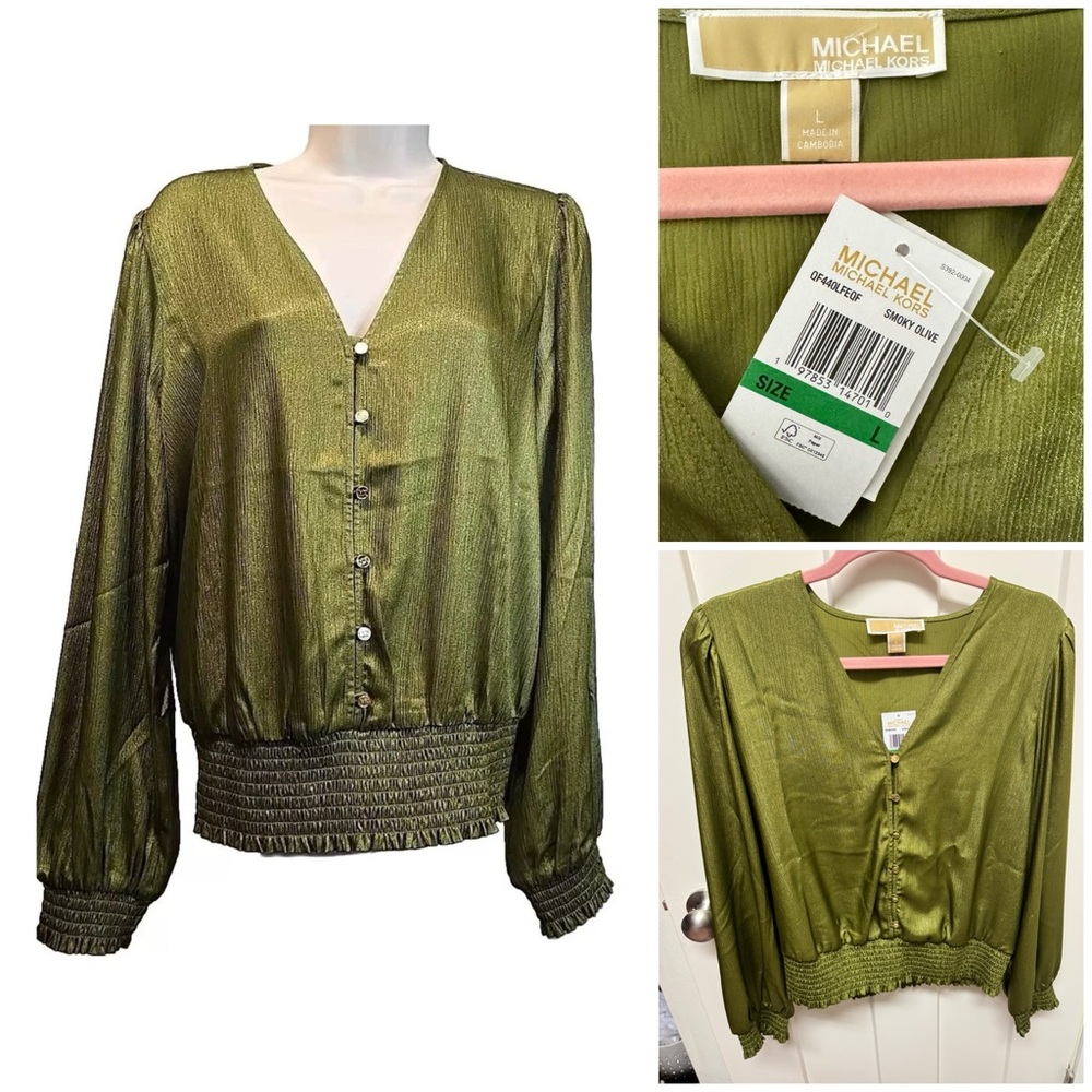 Michael Kors Green Button-Up Blouse L
